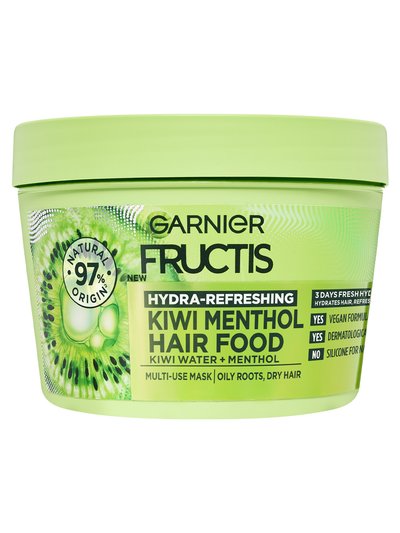 Garnier Fructis Hair Food Kiwi Menthol Maska za lasje, ki se hitro mastijo, s suhimi konicami 390ml